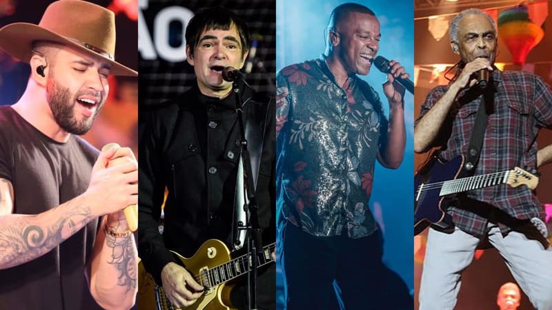 Até domingo (28/6), artistas, como Gusttavo Lima, Skank, Alexandre Pires e Gilberto Gil realizam lives com muita música e entretenimento | Foto: Montagem Aproveite a cidade