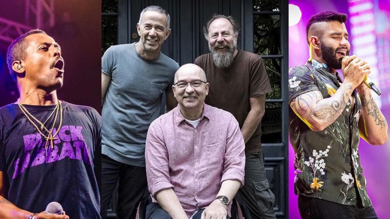 Black Alien, atração do Festival Sarará, Paralamas do Sucesso e Gusttavo Lima, na versão on-line da Festa do Peão de Barretos  estão entre os shows do final de semana | Montagem:  Aproveite a cidade