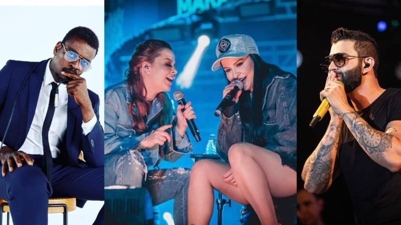 Seu Jorge, Gusttavo Lima e Maiara e Maraisa são os destaques da agenda de lives da semana | Montagem/Aproveite a cidade