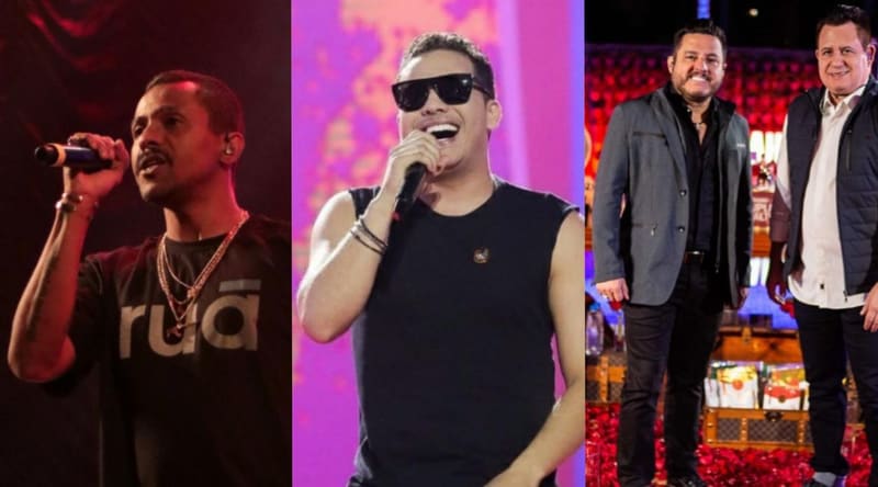 Agenda de lives da semana tem shows de Wesley Safadão e Bruno Marrone juntos. Ainda tem Black Alien, festivais, e outras diversas apresentações| Foto: Montagem Aproveite a cidade
