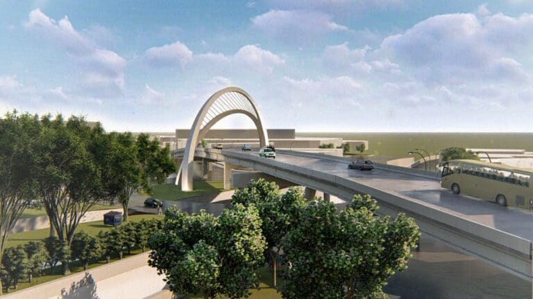 Novo monumento no Complexo Viário Jamel Cecílio representa, segundo arquiteto, o jeito acolhedor dos goianos | Foto: Prefeitura de Goiânia