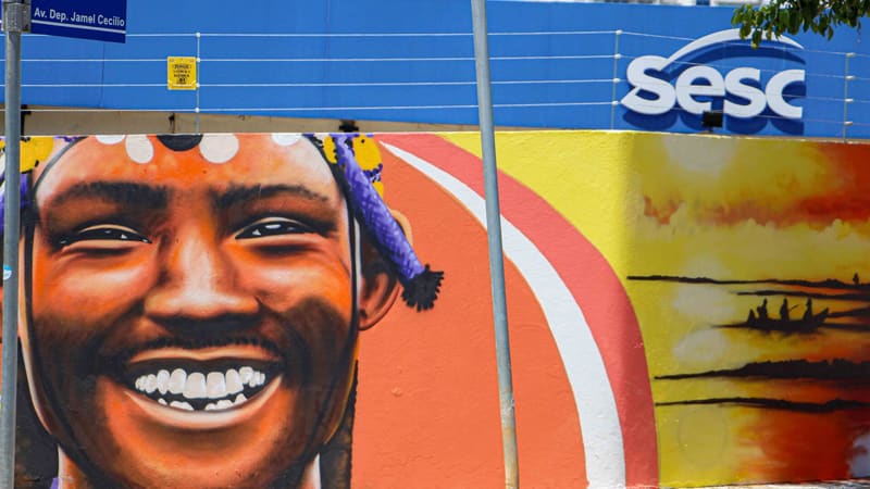 Parte da obra de arte urbana do artista goiano Decy, que remete à identidade goiana. Painel tem mais de 200m² | Foto: Divulgação