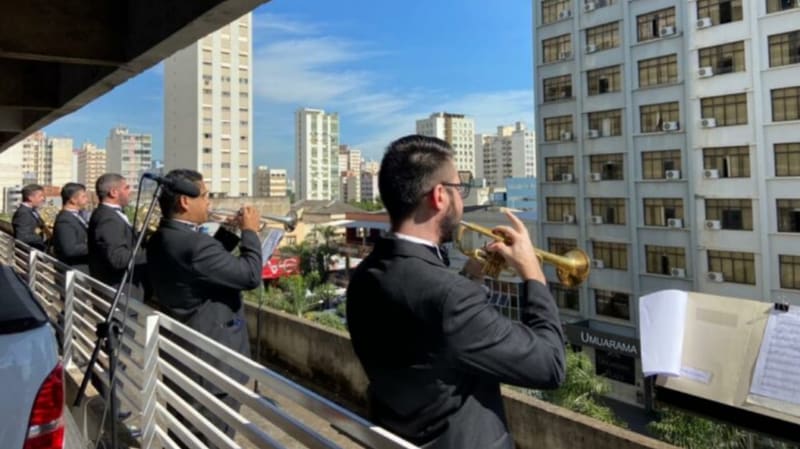 Músicos da Orquestra Sinfônica de Goiânia tocando no Centro da cidade. Exibição de vídeo será on-line | Foto: Prefeitura de Goiânia