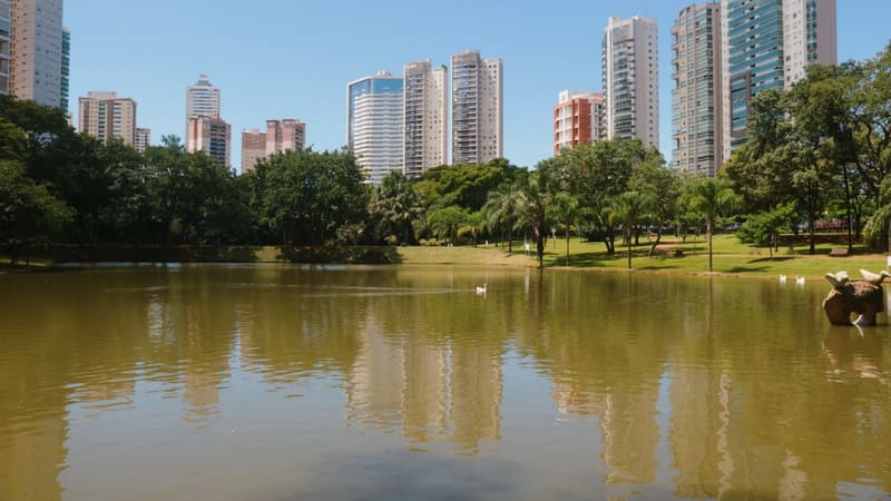 Um dos lagos do Parque Flamboyant, no Jardim Goiás. Área verde tem mais de 125 mil m² | Foto: Carla Falcão