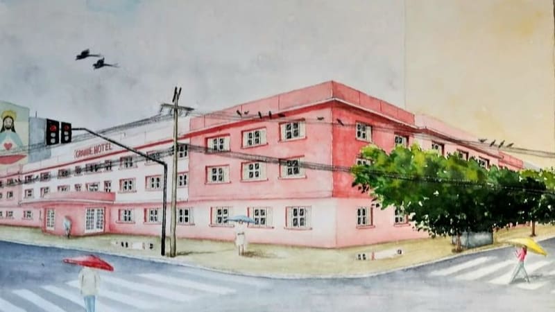 Pintura do Grande Hotel, no Centro de Goiânia | Foto: Divulgação