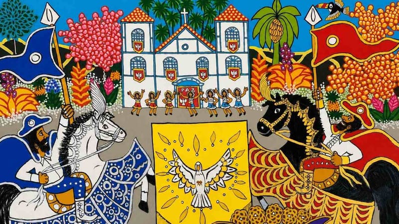 Uma das obras da exposição. A arte naïf vem de artistas sem formação formal em escolas de belas-artes, que vem da espontaneidade de cada pintor e criador | Foto: Secult Goiânia